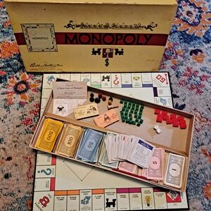 Parker Brothers 1942-45 Monopoly Game with WW2 Era Wooden Pieces